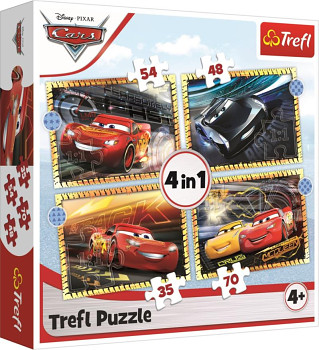 Trefl Puzzle Auta 3 - Připravit, pozor, teď! 4v1 / 35,48,54,70 dílků